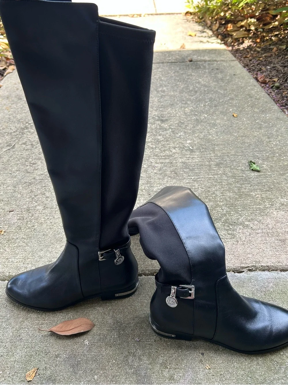 Michael Kors Hamilton Tall Riding Boot Leather Boots with MK Charm